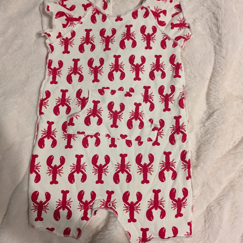 White and Red Lobster Print Baby Romper